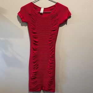 Magenta Red Bodycon Ribbed Ruched Mini Dress Back Cut Out Sexy Fun Party Dress